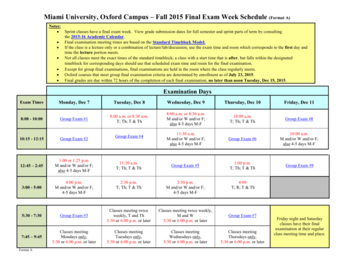 Cedarville university final exam schedule