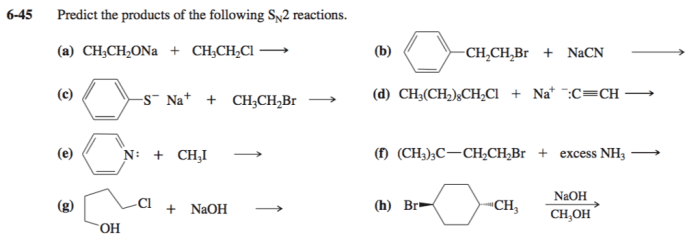 Predict the products of the following sn2 reactions